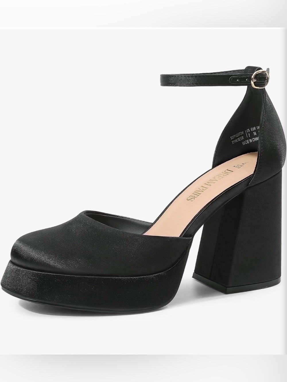 Dream Pairs Black Platform Block Heel Ankle-Strap Pumps